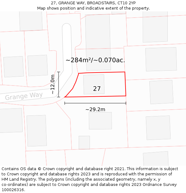 27, GRANGE WAY, BROADSTAIRS, CT10 2YP: Plot and title map