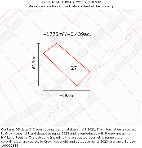 27, GRANVILLE ROAD, OXTED, RH8 0BX: Plot and title map