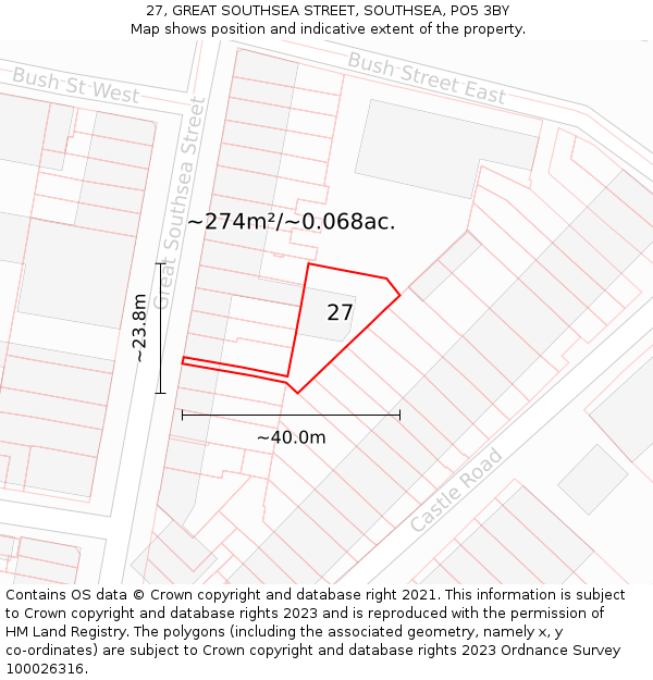 27, GREAT SOUTHSEA STREET, SOUTHSEA, PO5 3BY: Plot and title map