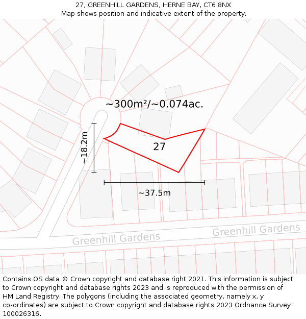 27, GREENHILL GARDENS, HERNE BAY, CT6 8NX: Plot and title map