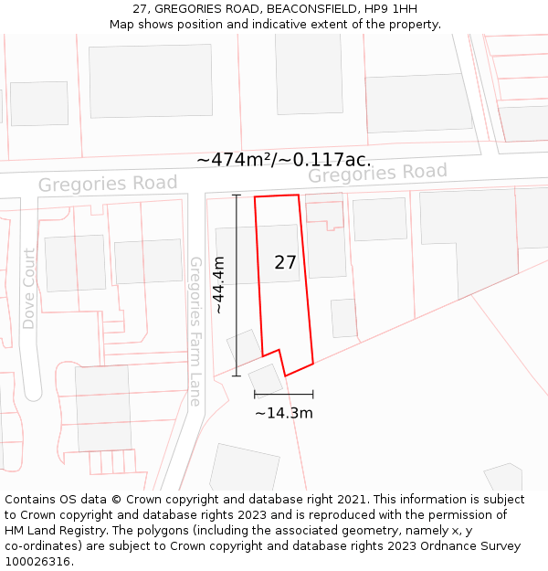 27, GREGORIES ROAD, BEACONSFIELD, HP9 1HH: Plot and title map