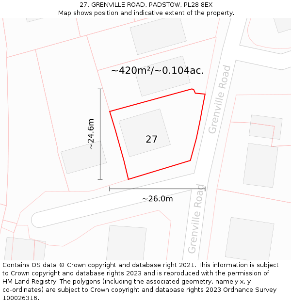 27, GRENVILLE ROAD, PADSTOW, PL28 8EX: Plot and title map