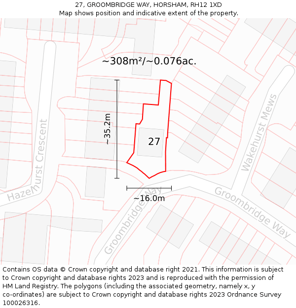 27, GROOMBRIDGE WAY, HORSHAM, RH12 1XD: Plot and title map