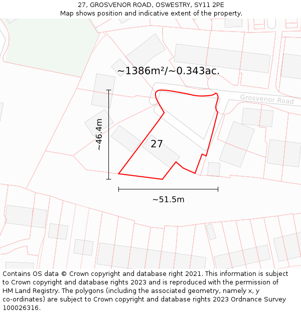 27, GROSVENOR ROAD, OSWESTRY, SY11 2PE: Plot and title map