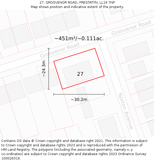 27, GROSVENOR ROAD, PRESTATYN, LL19 7NP: Plot and title map