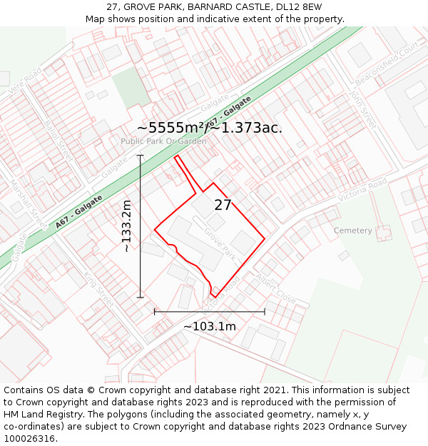 27, GROVE PARK, BARNARD CASTLE, DL12 8EW: Plot and title map