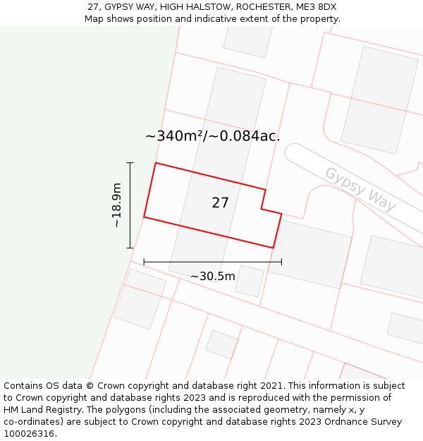 27, GYPSY WAY, HIGH HALSTOW, ROCHESTER, ME3 8DX: Plot and title map