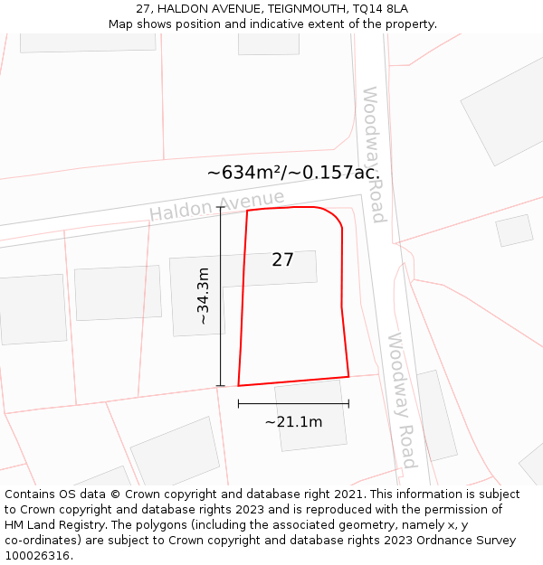 27, HALDON AVENUE, TEIGNMOUTH, TQ14 8LA: Plot and title map