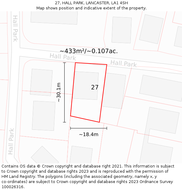 27, HALL PARK, LANCASTER, LA1 4SH: Plot and title map