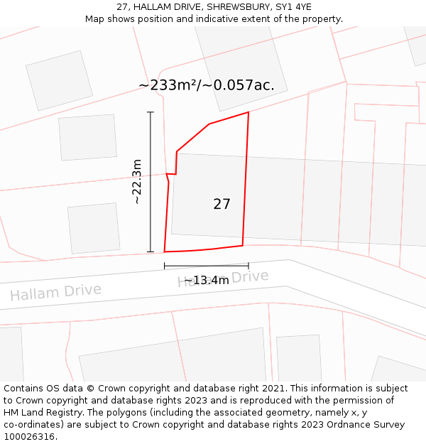 27, HALLAM DRIVE, SHREWSBURY, SY1 4YE: Plot and title map