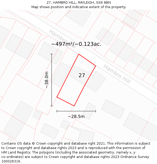 27, HAMBRO HILL, RAYLEIGH, SS6 8BN: Plot and title map