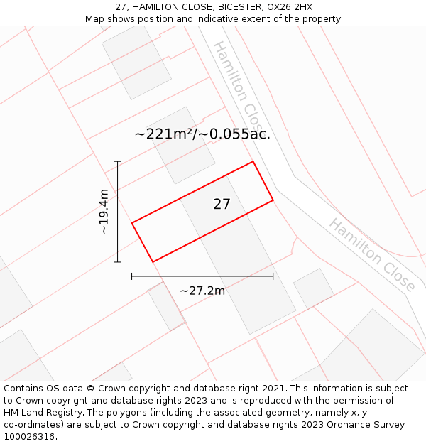 27, HAMILTON CLOSE, BICESTER, OX26 2HX: Plot and title map