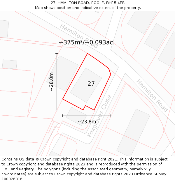 27, HAMILTON ROAD, POOLE, BH15 4ER: Plot and title map