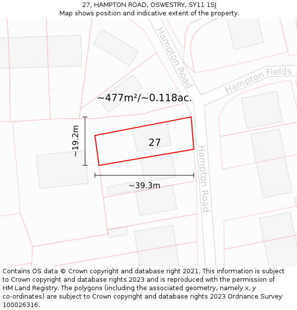 27, HAMPTON ROAD, OSWESTRY, SY11 1SJ: Plot and title map