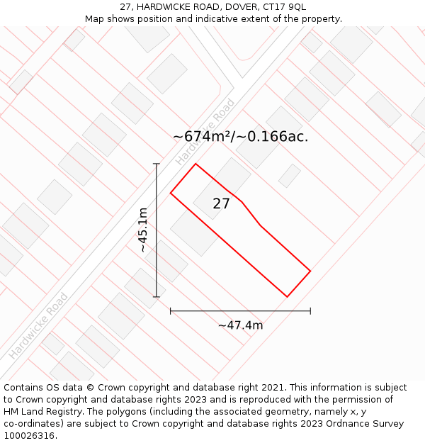 27, HARDWICKE ROAD, DOVER, CT17 9QL: Plot and title map