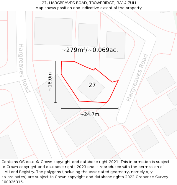 27, HARGREAVES ROAD, TROWBRIDGE, BA14 7UH: Plot and title map