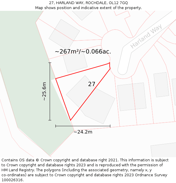 27, HARLAND WAY, ROCHDALE, OL12 7GQ: Plot and title map