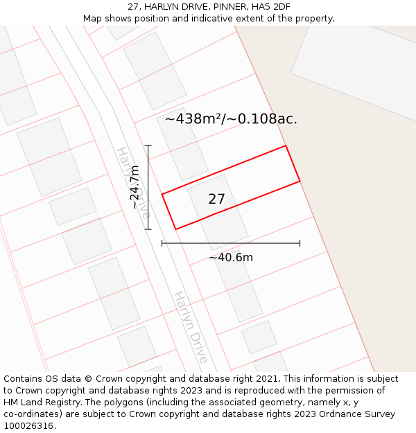 27, HARLYN DRIVE, PINNER, HA5 2DF: Plot and title map