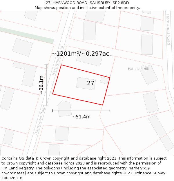 27, HARNWOOD ROAD, SALISBURY, SP2 8DD: Plot and title map