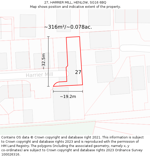 27, HARRIER MILL, HENLOW, SG16 6BQ: Plot and title map