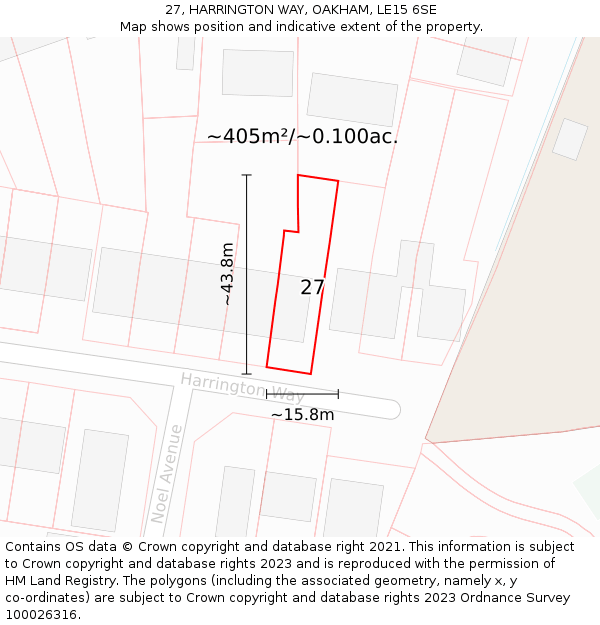 27, HARRINGTON WAY, OAKHAM, LE15 6SE: Plot and title map