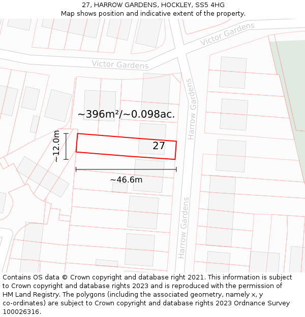 27, HARROW GARDENS, HOCKLEY, SS5 4HG: Plot and title map