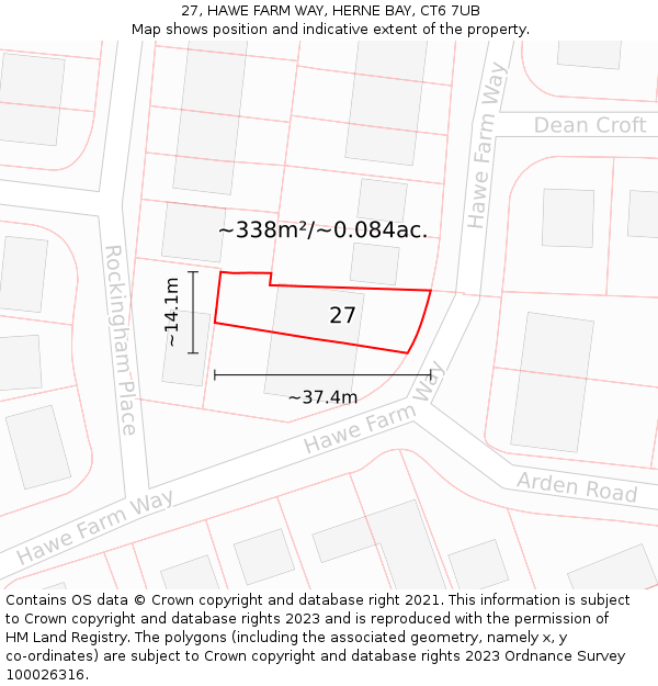 27, HAWE FARM WAY, HERNE BAY, CT6 7UB: Plot and title map