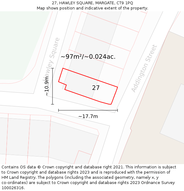 27, HAWLEY SQUARE, MARGATE, CT9 1PQ: Plot and title map