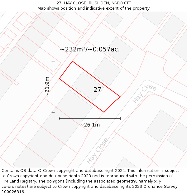 27, HAY CLOSE, RUSHDEN, NN10 0TT: Plot and title map