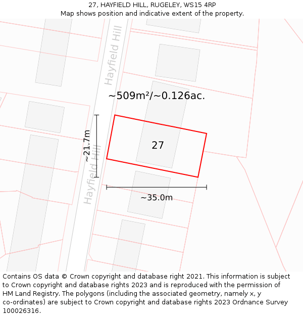 27, HAYFIELD HILL, RUGELEY, WS15 4RP: Plot and title map