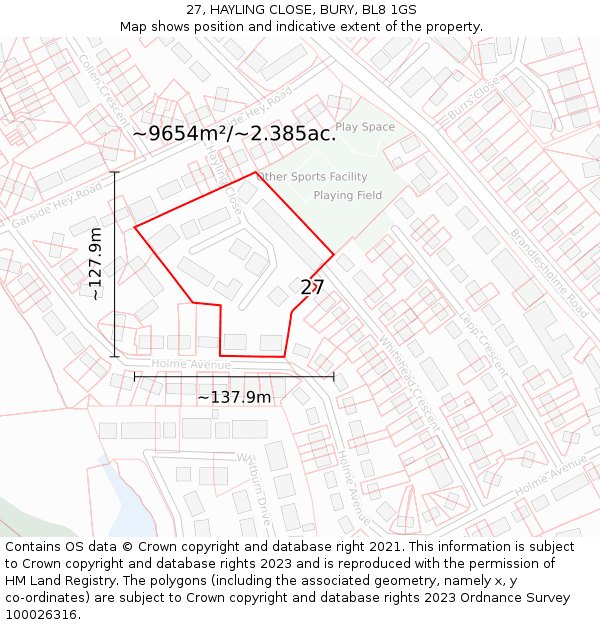 27, HAYLING CLOSE, BURY, BL8 1GS: Plot and title map
