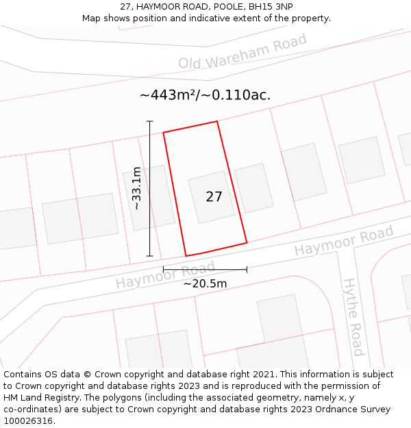 27, HAYMOOR ROAD, POOLE, BH15 3NP: Plot and title map