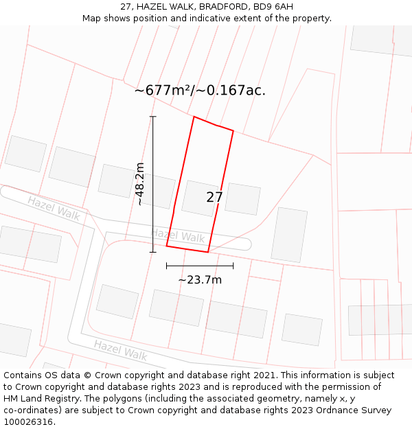 27, HAZEL WALK, BRADFORD, BD9 6AH: Plot and title map