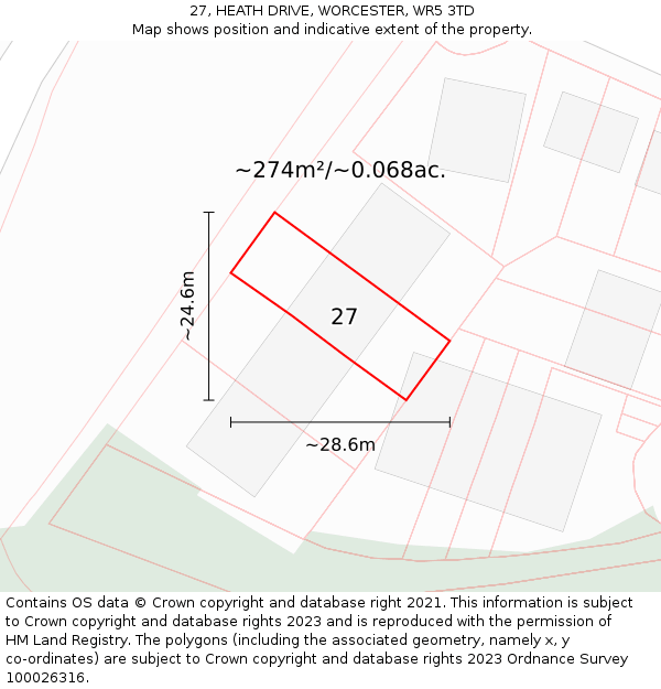 27, HEATH DRIVE, WORCESTER, WR5 3TD: Plot and title map