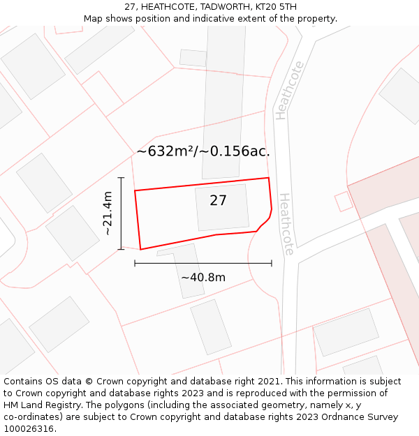 27, HEATHCOTE, TADWORTH, KT20 5TH: Plot and title map