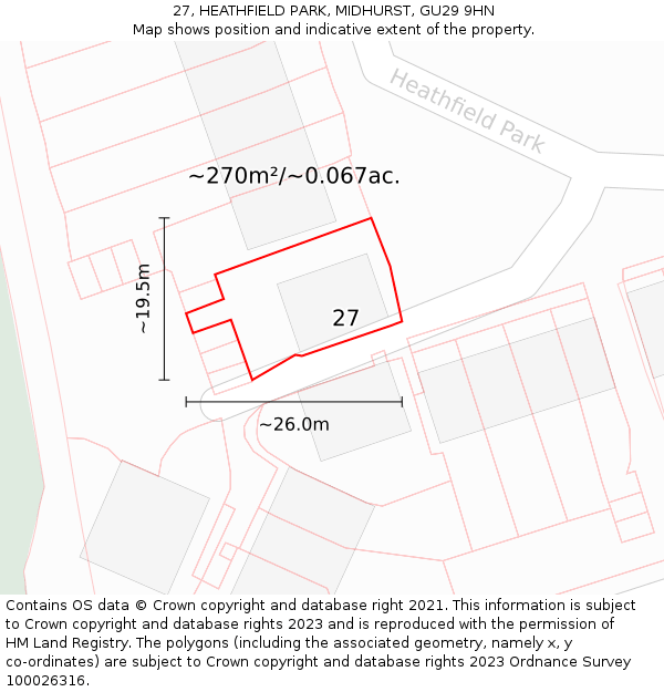 27, HEATHFIELD PARK, MIDHURST, GU29 9HN: Plot and title map