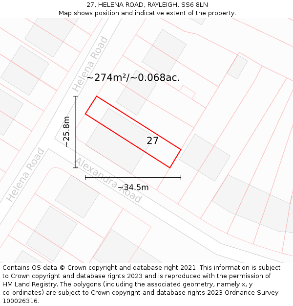 27, HELENA ROAD, RAYLEIGH, SS6 8LN: Plot and title map