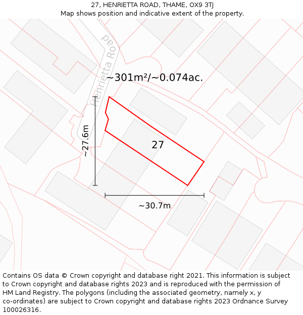 27, HENRIETTA ROAD, THAME, OX9 3TJ: Plot and title map