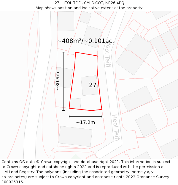 27, HEOL TEIFI, CALDICOT, NP26 4PQ: Plot and title map