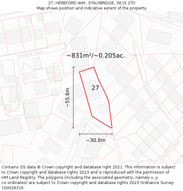 27, HEREFORD WAY, STALYBRIDGE, SK15 2TD: Plot and title map