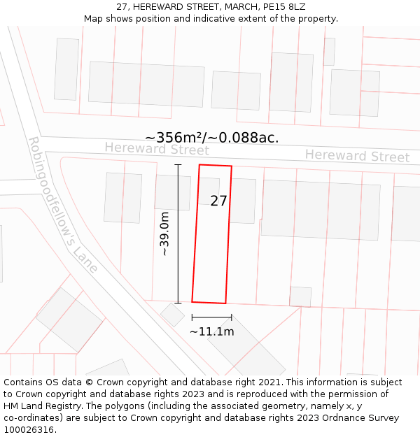 27, HEREWARD STREET, MARCH, PE15 8LZ: Plot and title map