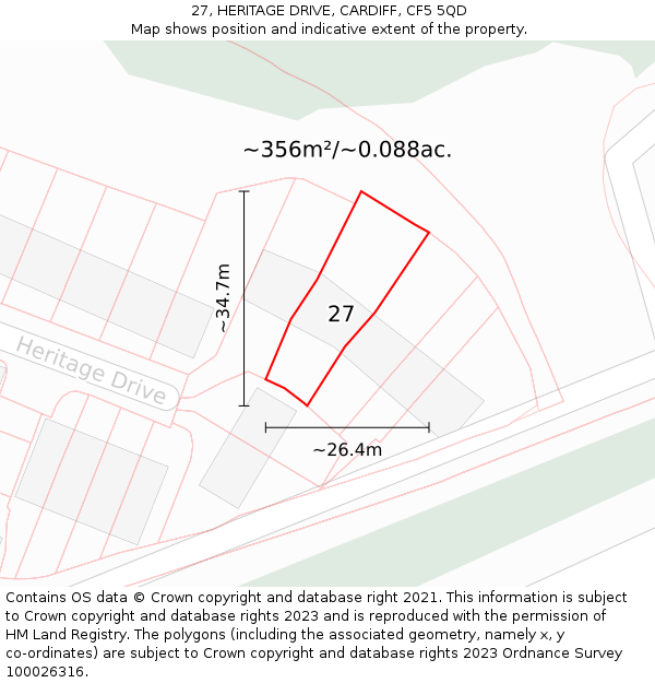 27, HERITAGE DRIVE, CARDIFF, CF5 5QD: Plot and title map