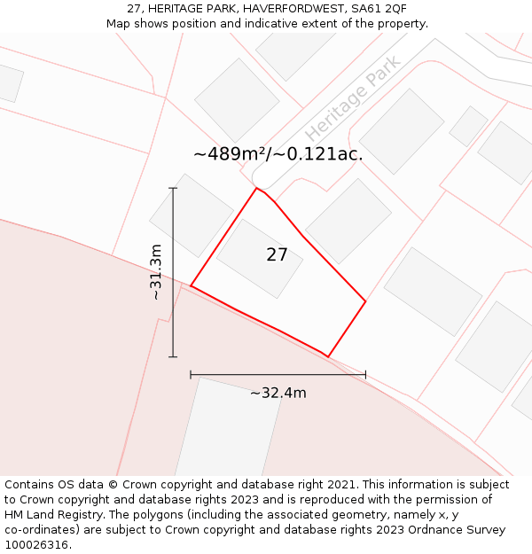 27, HERITAGE PARK, HAVERFORDWEST, SA61 2QF: Plot and title map