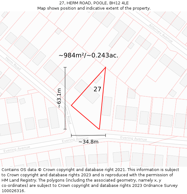 27, HERM ROAD, POOLE, BH12 4LE: Plot and title map