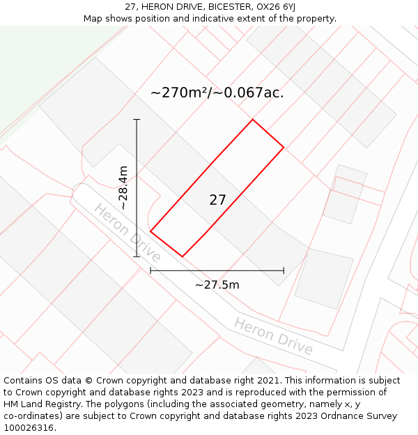 27, HERON DRIVE, BICESTER, OX26 6YJ: Plot and title map