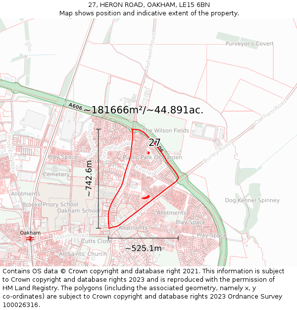 27, HERON ROAD, OAKHAM, LE15 6BN: Plot and title map