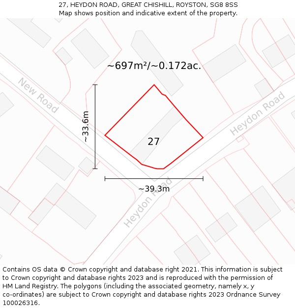 27, HEYDON ROAD, GREAT CHISHILL, ROYSTON, SG8 8SS: Plot and title map