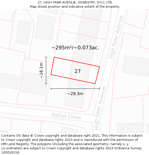 27, HIGH FAWR AVENUE, OSWESTRY, SY11 1TB: Plot and title map