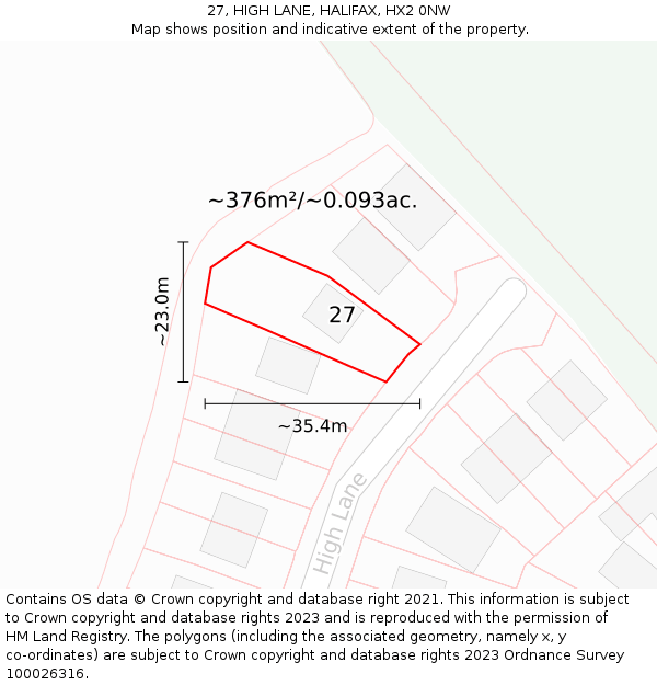 27, HIGH LANE, HALIFAX, HX2 0NW: Plot and title map