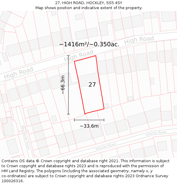 27, HIGH ROAD, HOCKLEY, SS5 4SY: Plot and title map